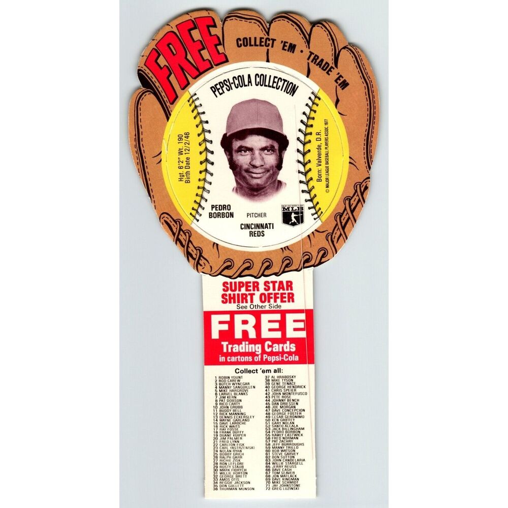 Pepsi-Cola Baseball Trading Card 1977 Pedro Borbon Cincinnati Reds MLB Trade
